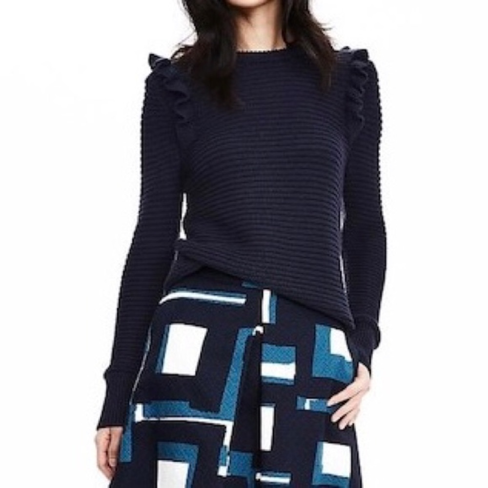 📦Banana Republic Navy Blue Ruffled Sweater
